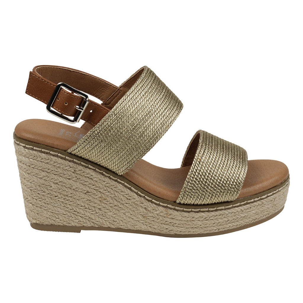 Sandales compensées espadrilles Ellis Gold métallisé à double bride et à lanière arrière