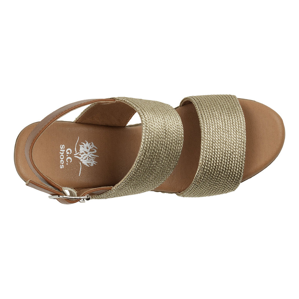 Sandales compensées espadrilles Ellis Gold métallisé à double bride et à lanière arrière