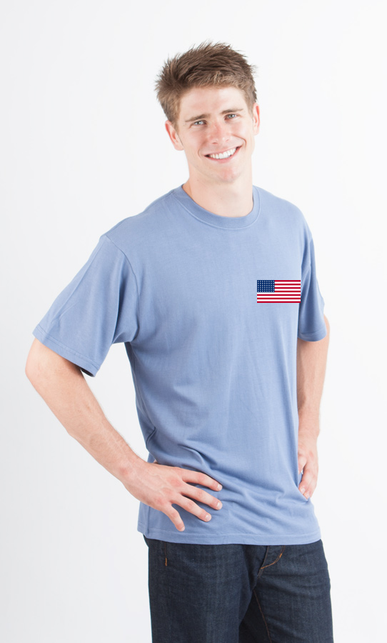 T-shirt graphique à manches courtes en viscose de bambou/coton biologique pour homme avec drapeau américain