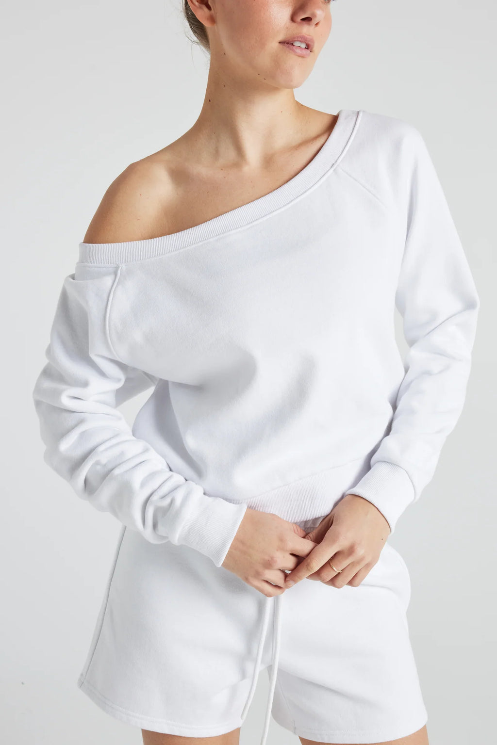 Sweat-shirt épaules dénudées blanc