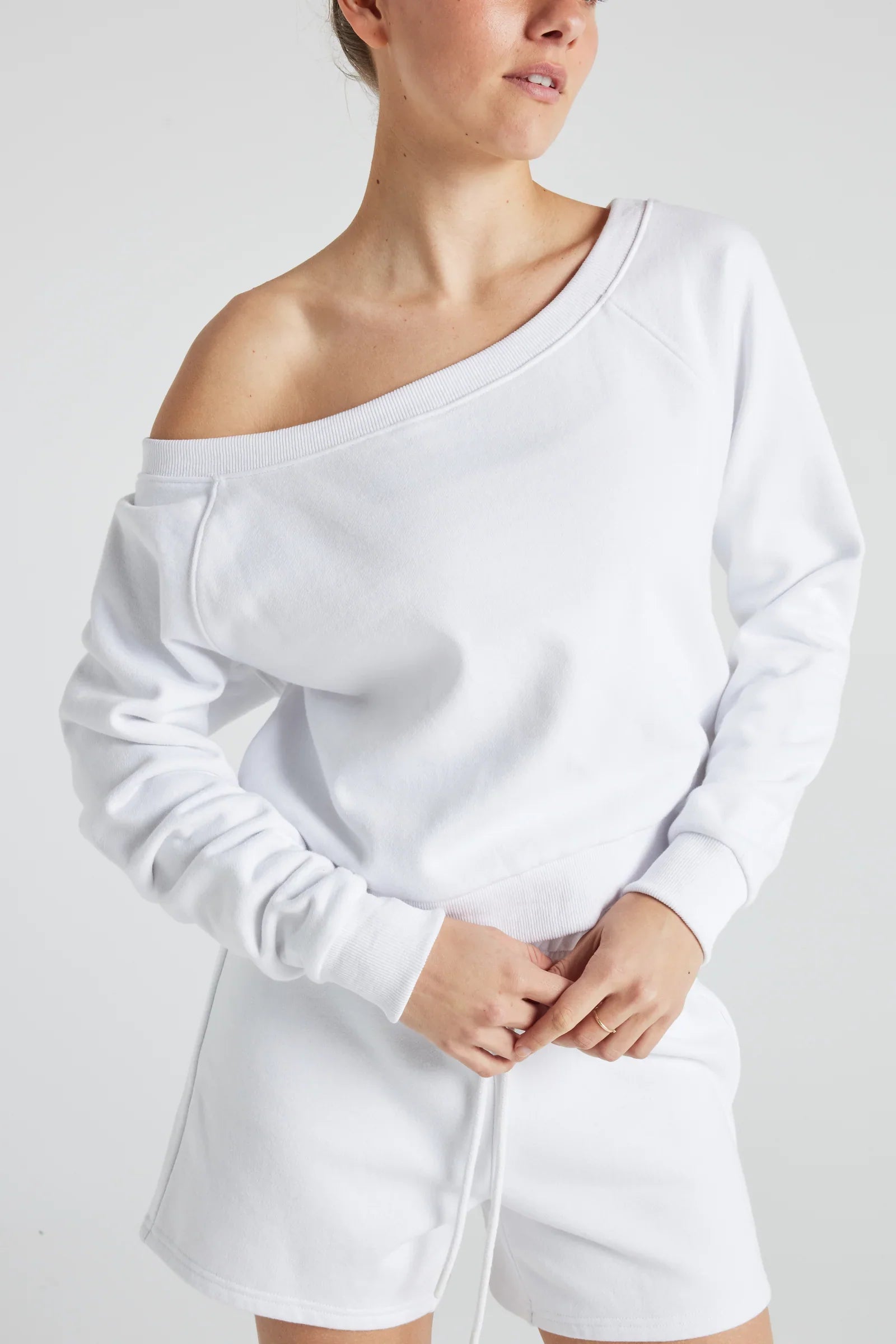 Sweat-shirt épaules dénudées blanc