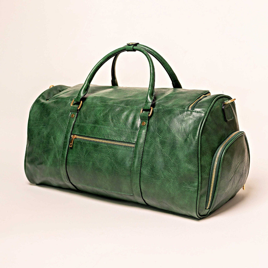 Sac de voyage polochon en cuir vert émeraude