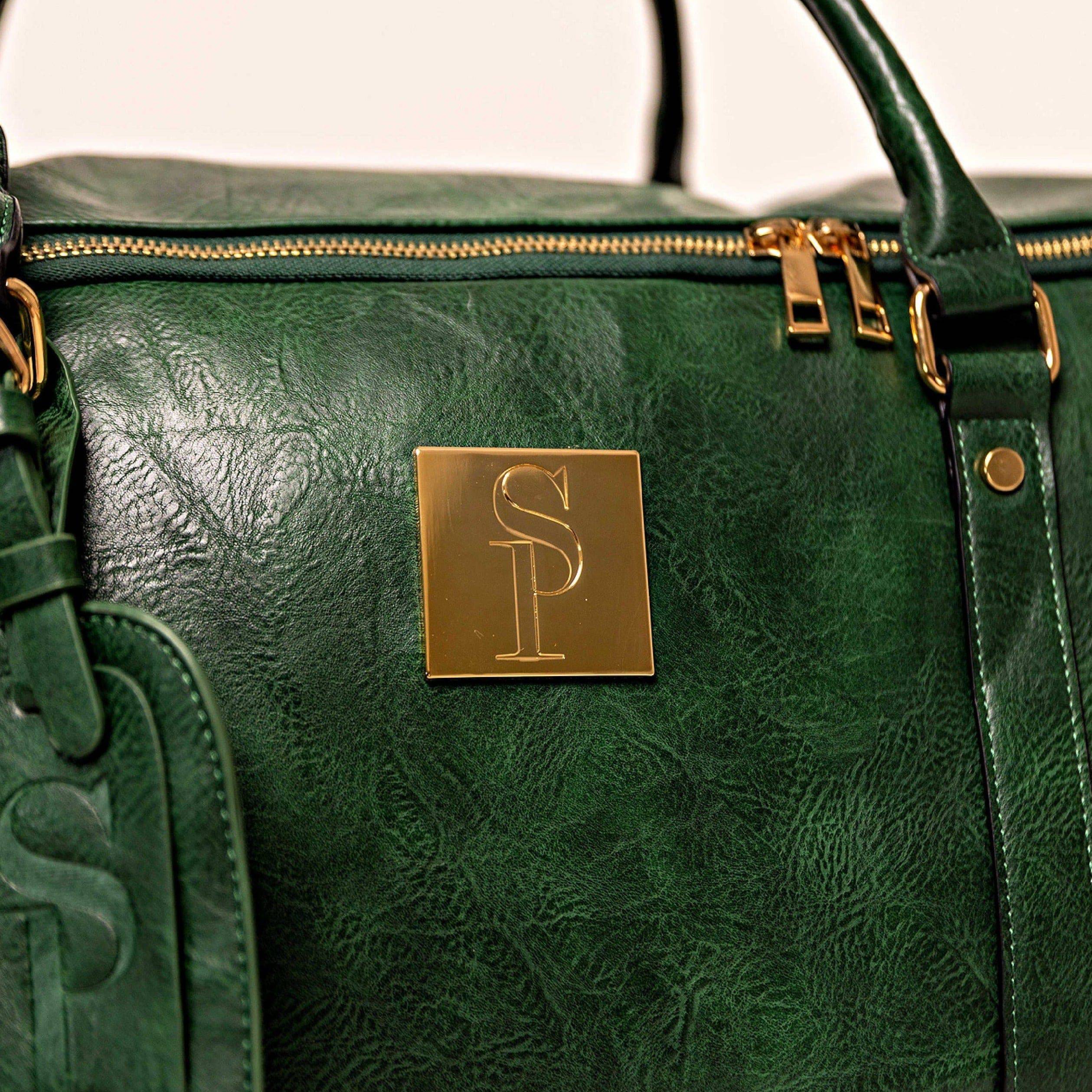 Sac de voyage polochon en cuir vert émeraude
