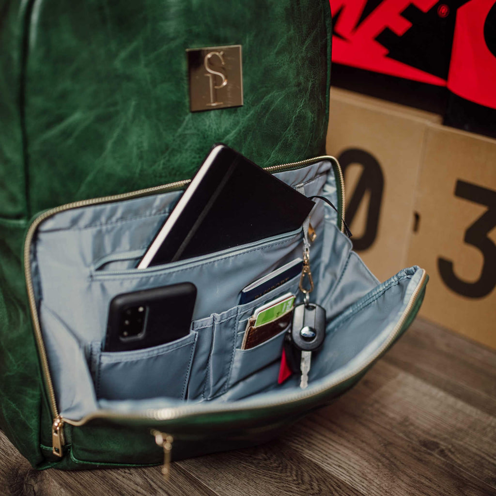 Sac bandoulière en cuir vert émeraude (Grand format)