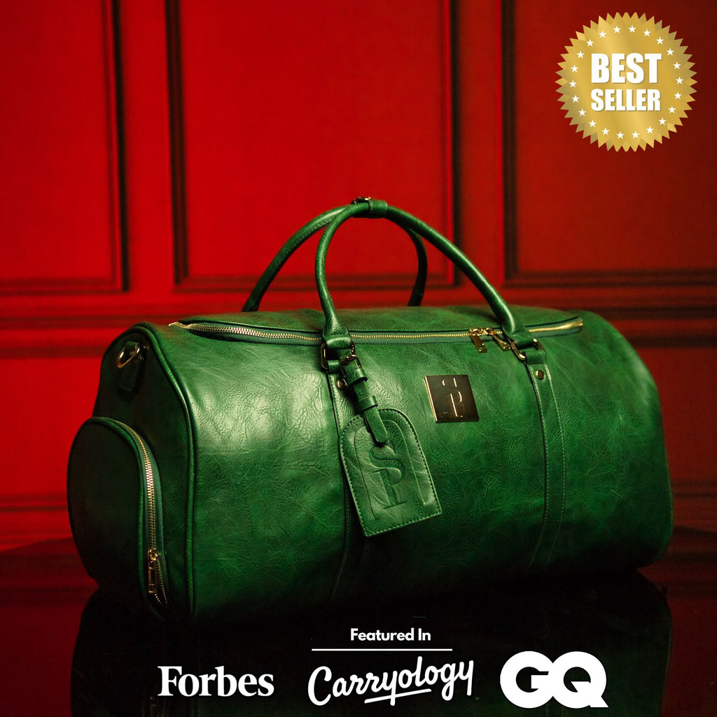Sac de voyage polochon en cuir vert émeraude