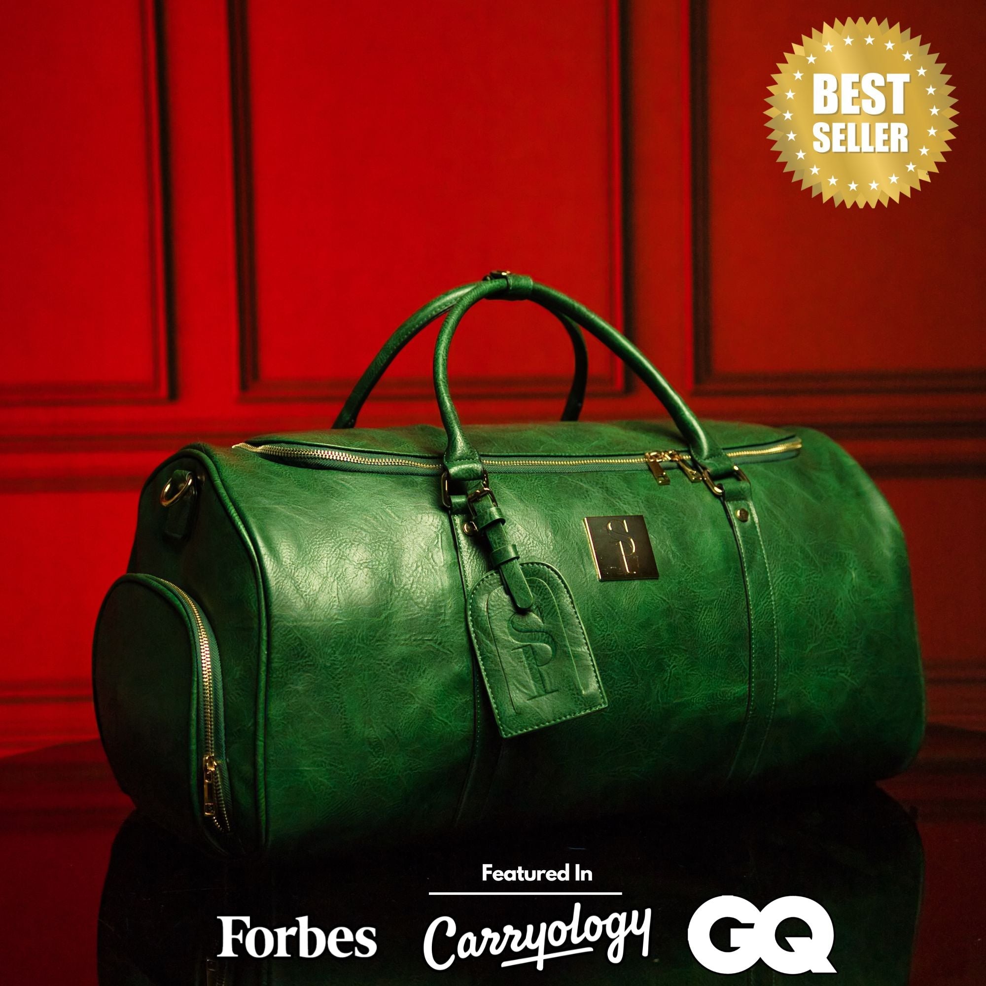 Sac de voyage polochon en cuir vert émeraude