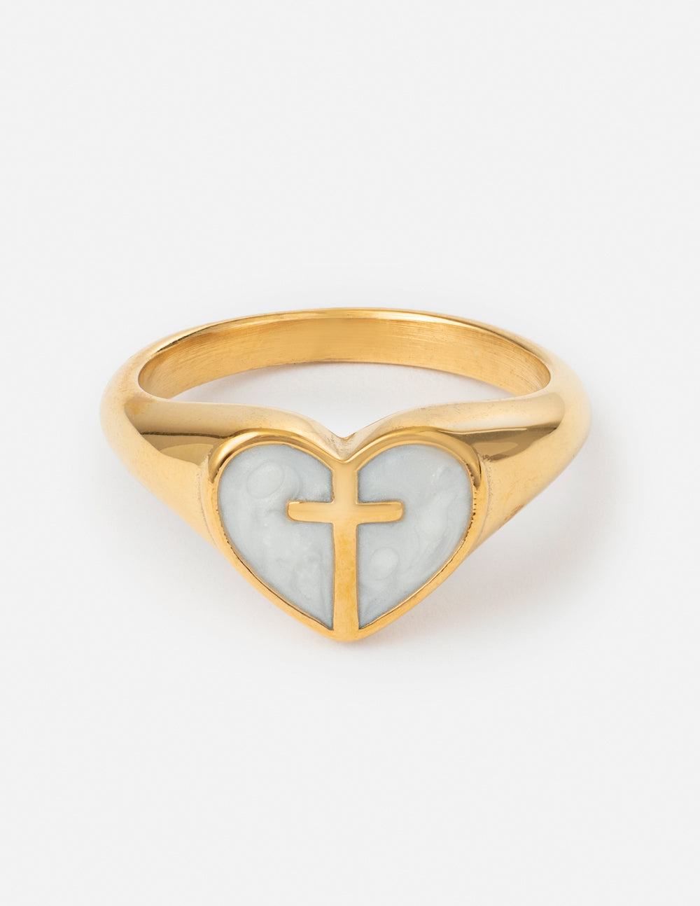 Bague croix cœur en émail