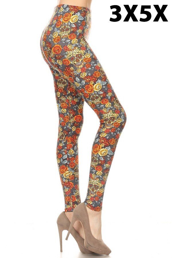 Legging Cheville 3X5X Doux comme du Beurre, Imprimé Crâne Floral