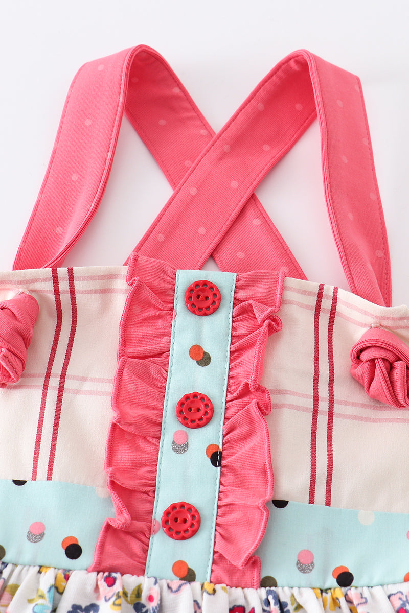 Robe fille à bretelles imprimé floral platine