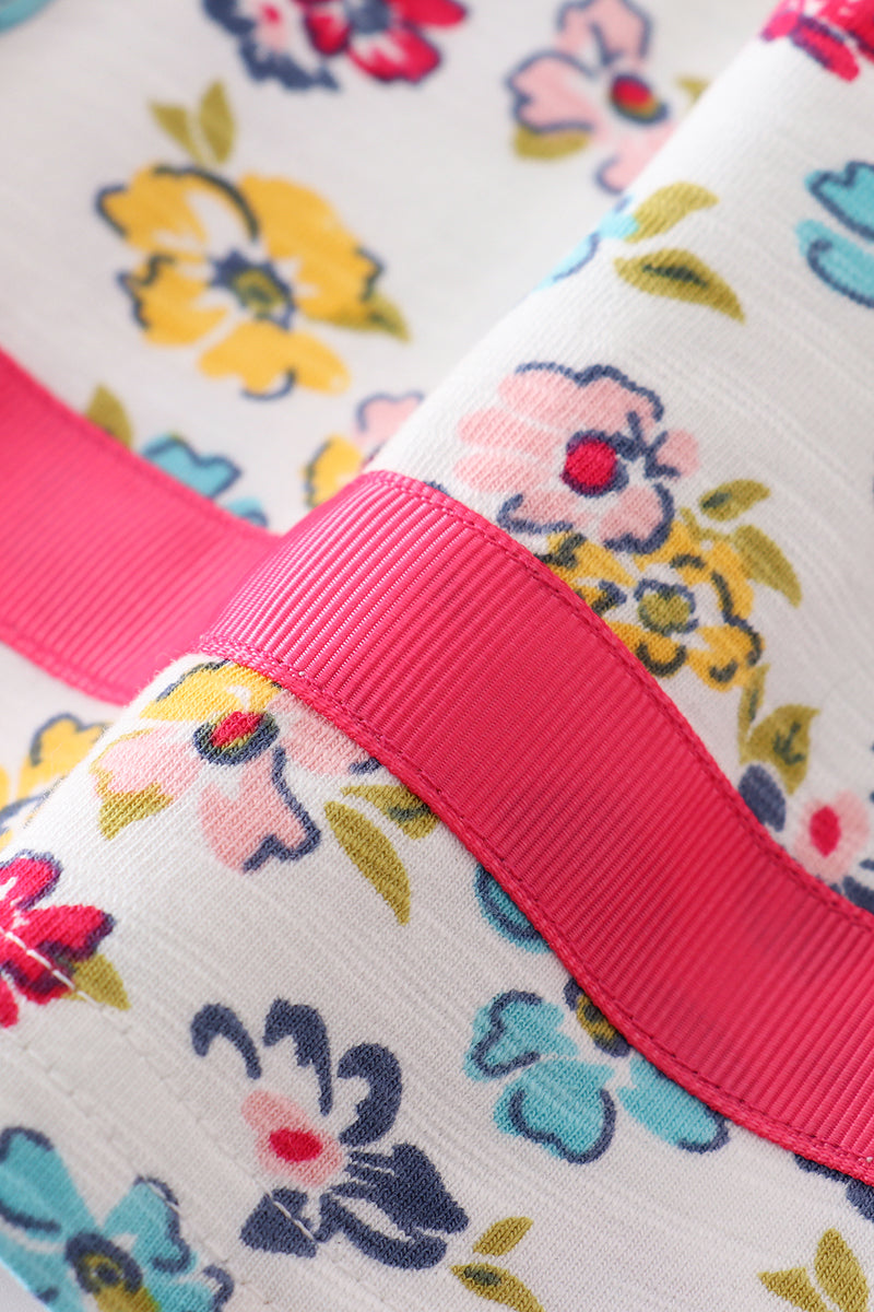 Robe fille à bretelles imprimé floral platine