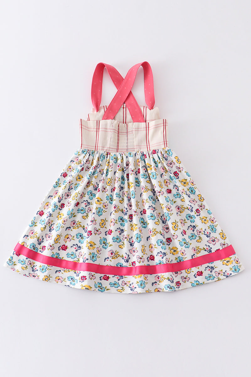 Robe fille à bretelles imprimé floral platine