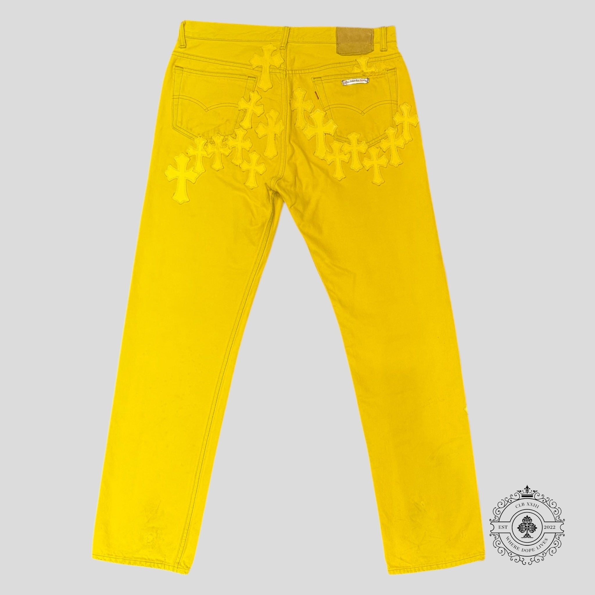 Jean en denim Chrome Hearts à croix brodée jaune
