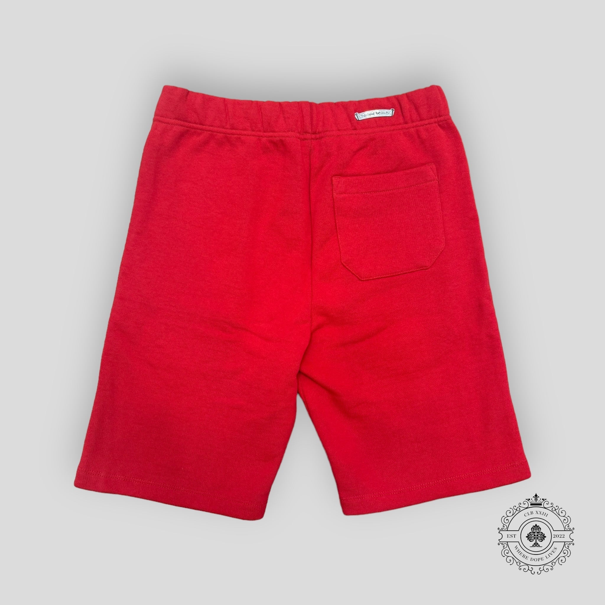 Shorts de survêtement brodés Chrome Hearts Cemetery Cross rouges