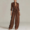 Ensemble deux pièces femme col à manches longues et pantalon taille haute – 5 couleurs