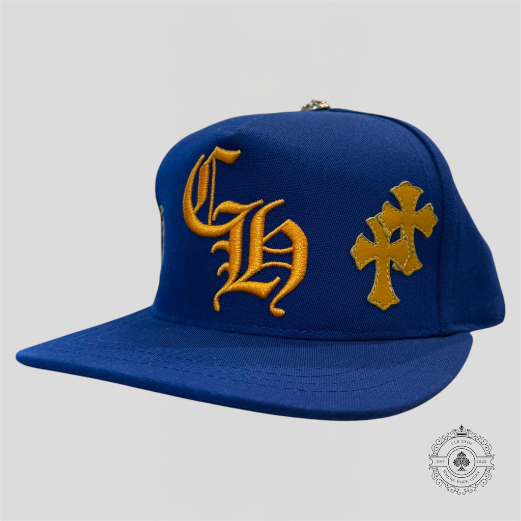 Casquette Chrome Hearts à écussons croix bleue/or