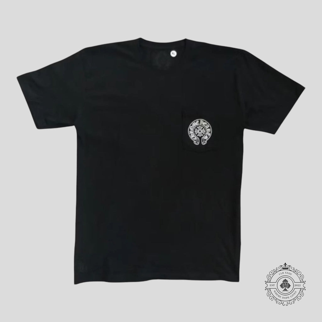 T-shirt à poche fer à cheval exclusif Chrome Hearts Miami en noir