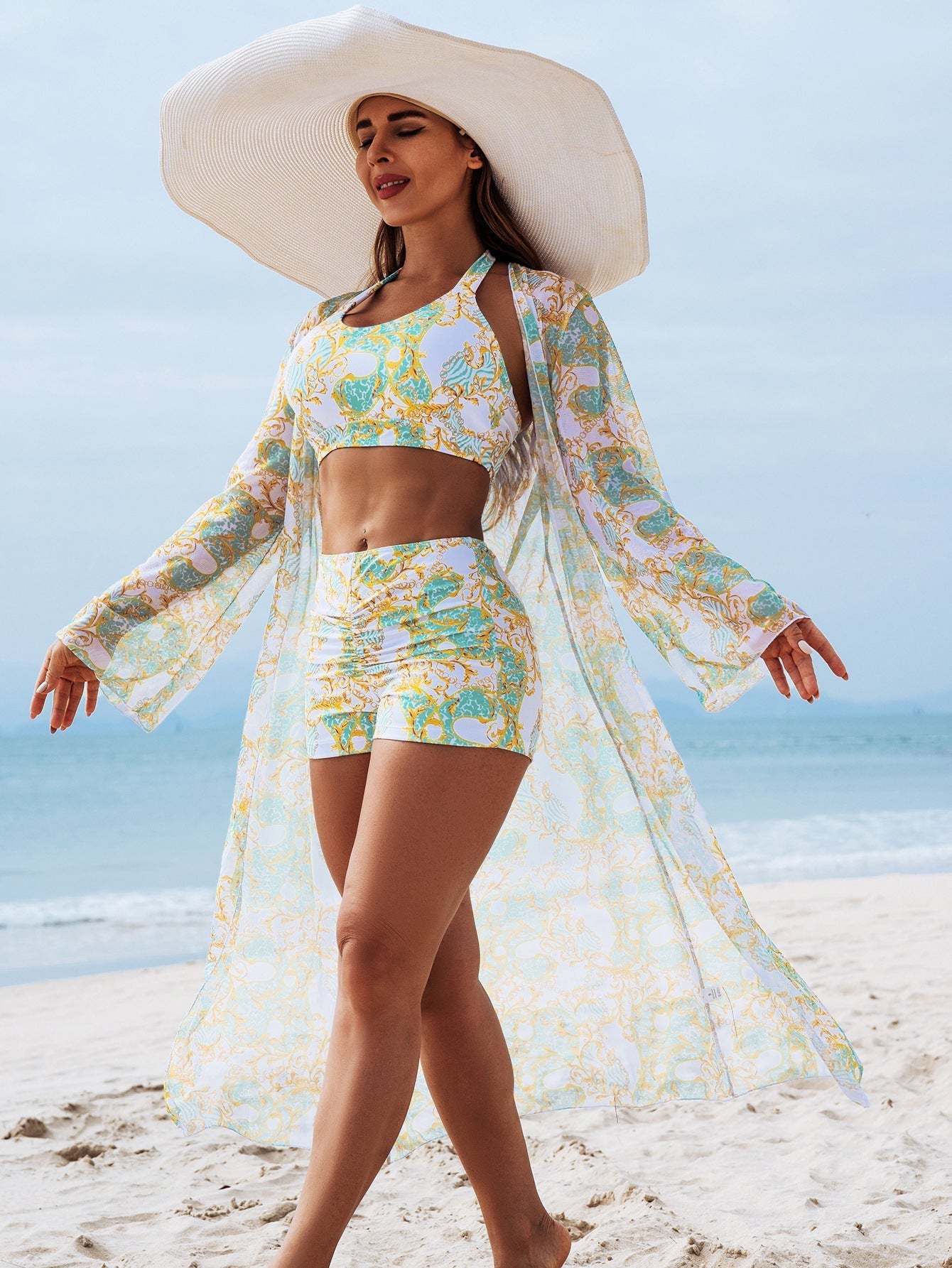 Ensemble bikini trois pièces imprimé multicolore – Maillot de bain rembourré pour femme