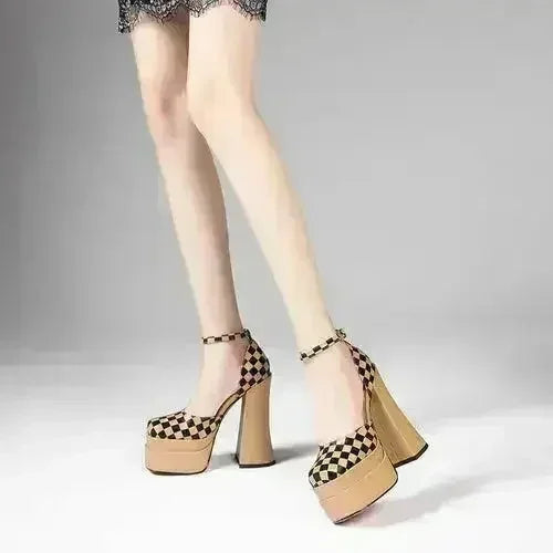 Talons Aiguilles Cuir Plateforme Soirée Talons Hauts Talon Épais Bicolore