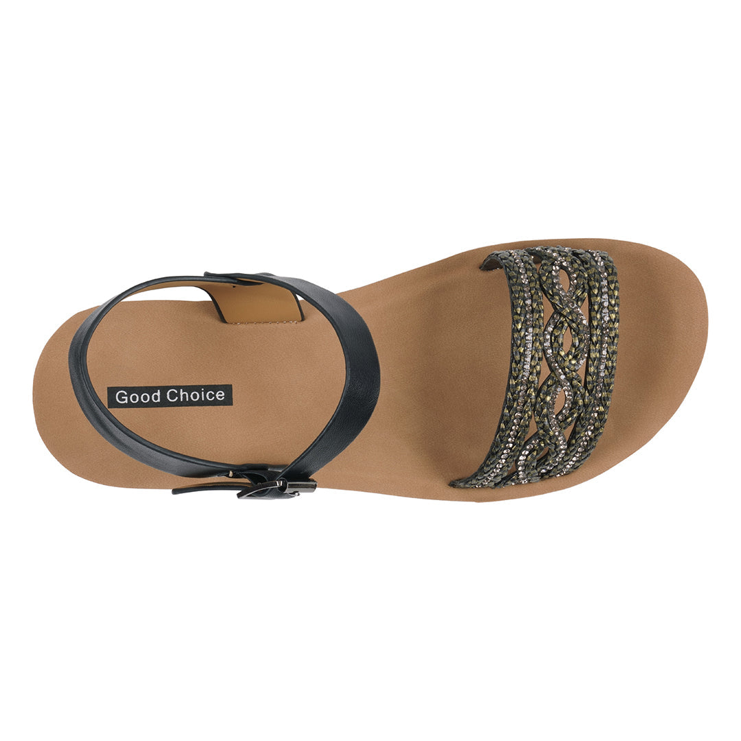 Sandales Fay noires à brides croisées et ornements pour femme