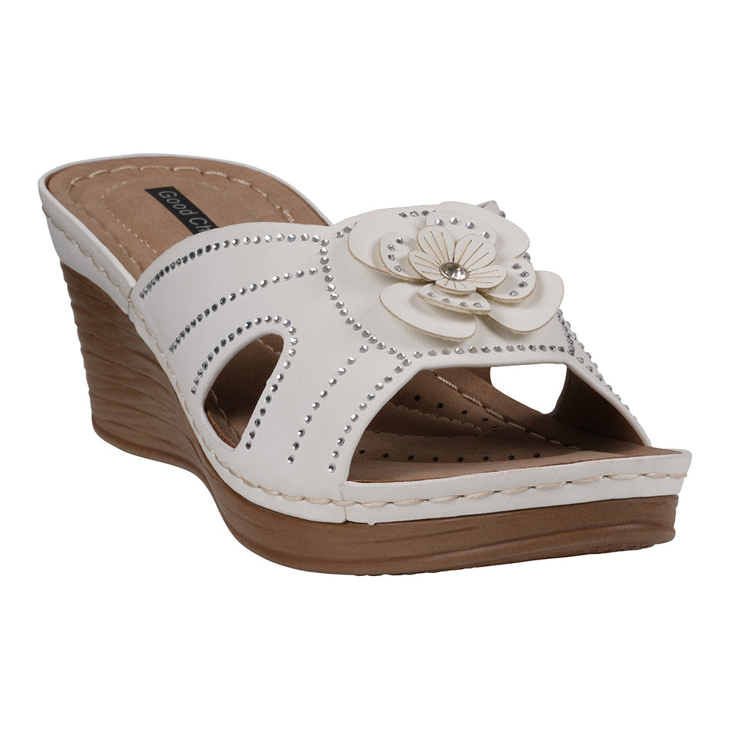 Sandales compensées blanches à motif floral Fiora pour femme