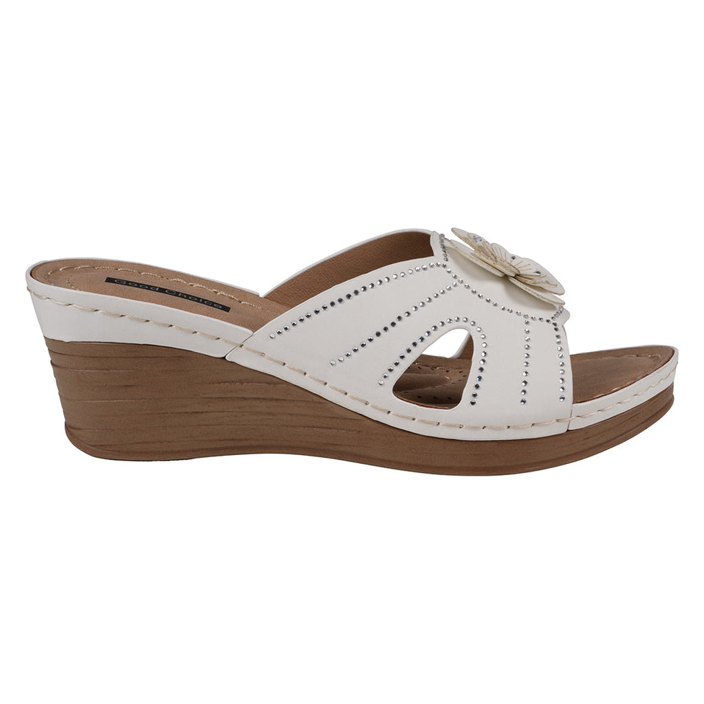 Sandales compensées blanches à motif floral Fiora pour femme