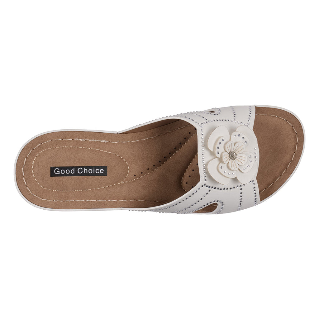 Sandales compensées blanches à motif floral Fiora pour femme