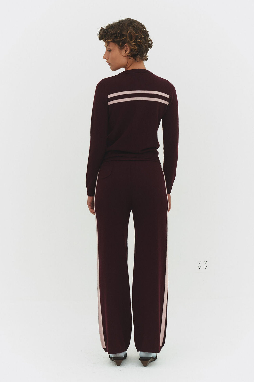 CARDIGAN EN LAINE CACHEMIRE À RAYURES FRAMBOISE CRÈME