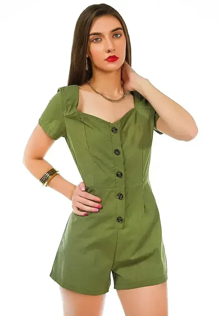 Combinaison short boutonnée Fair Play – Barboteuse élégante à col dégagé | Femstylo