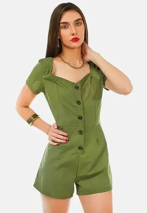 Combinaison short boutonnée Fair Play – Barboteuse élégante à col dégagé | Femstylo