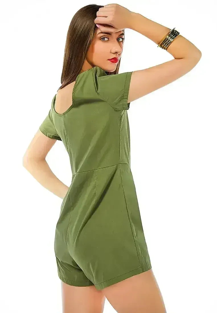 Combinaison short boutonnée Fair Play – Barboteuse élégante à col dégagé | Femstylo