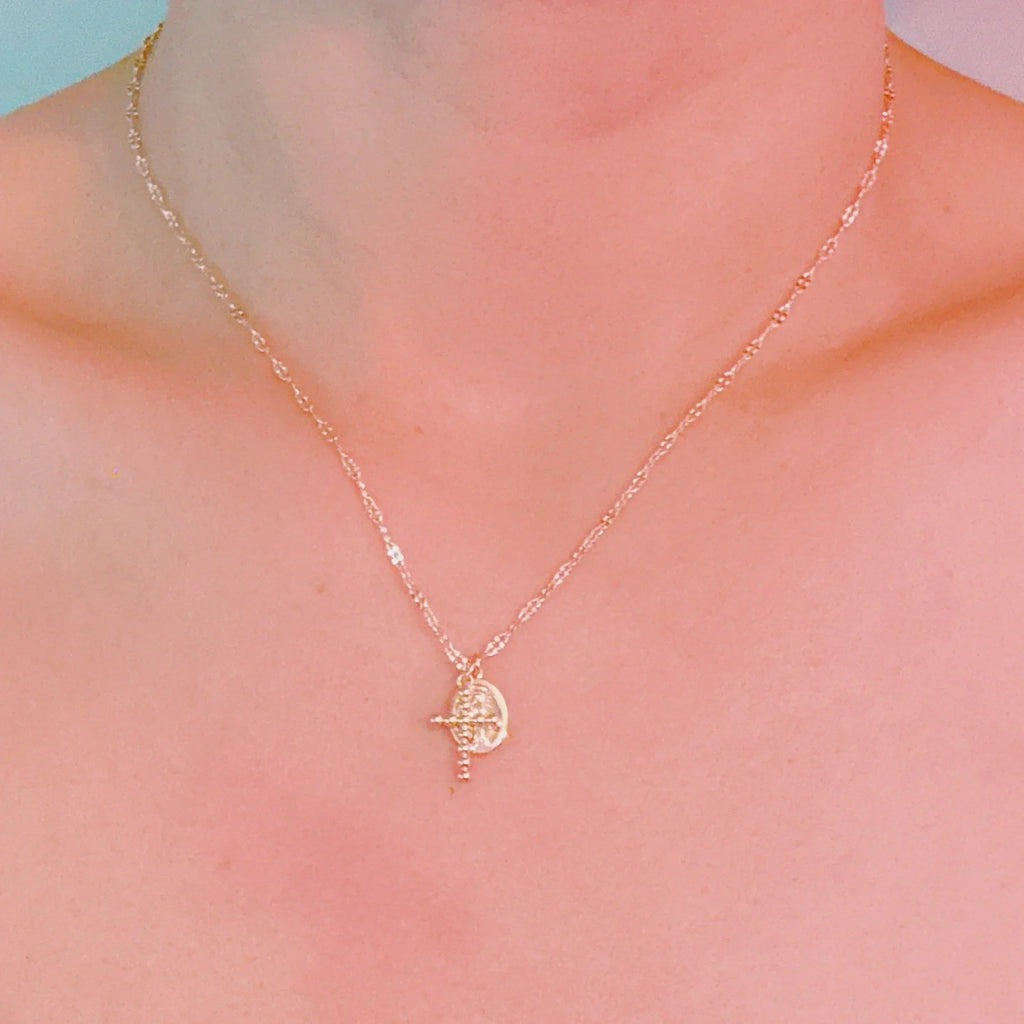Collier pendentif Duo Fidèle – Chaîne dorée avec mini croix et