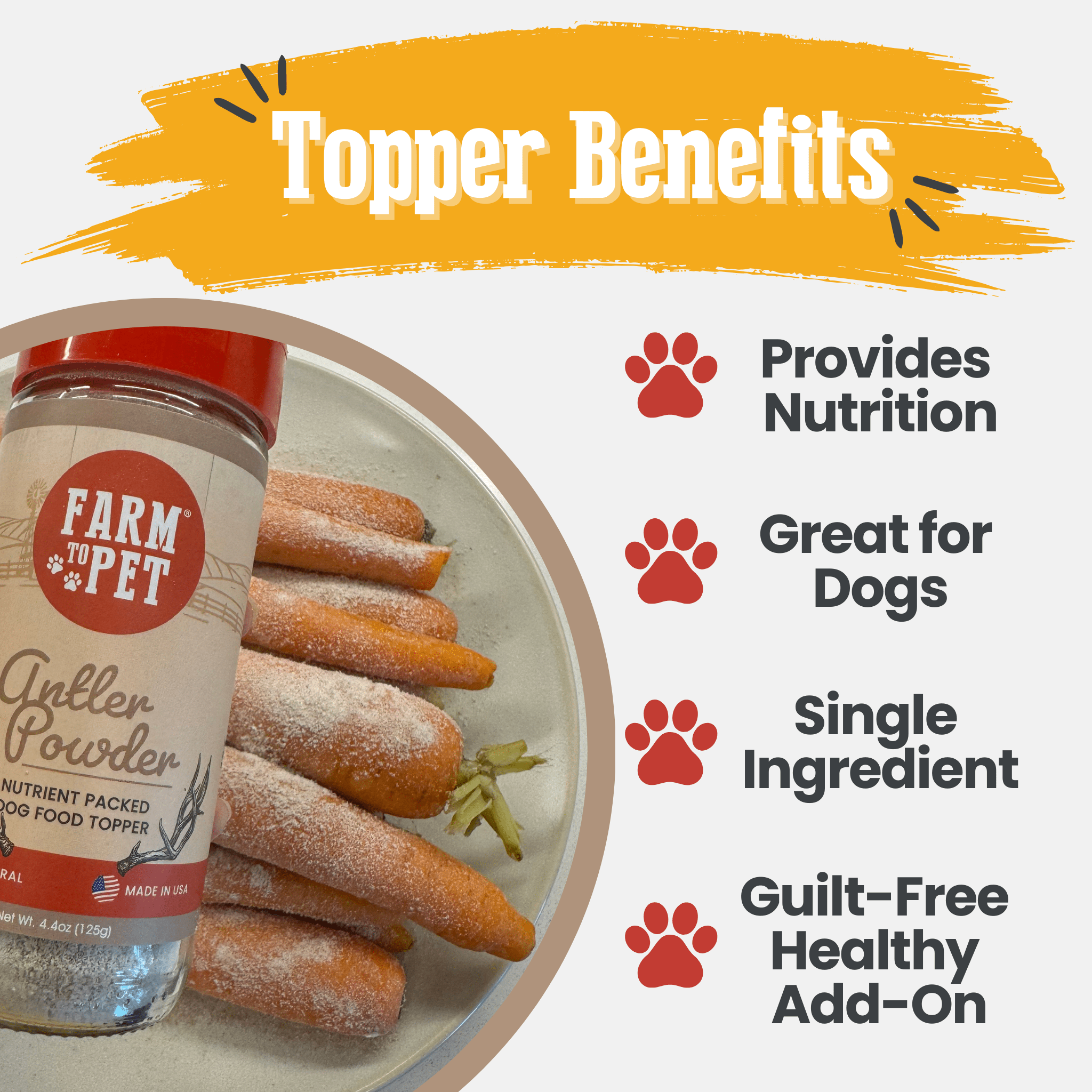 Gâterie en poudre de bois de cerf pour chiens | Supplément nutritionnel pour chiens et chats
