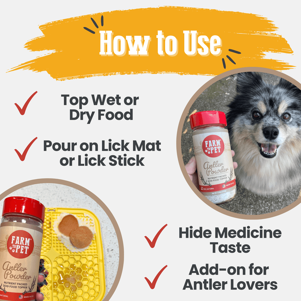 Gâterie en poudre de bois de cerf pour chiens | Supplément nutritionnel pour chiens et chats