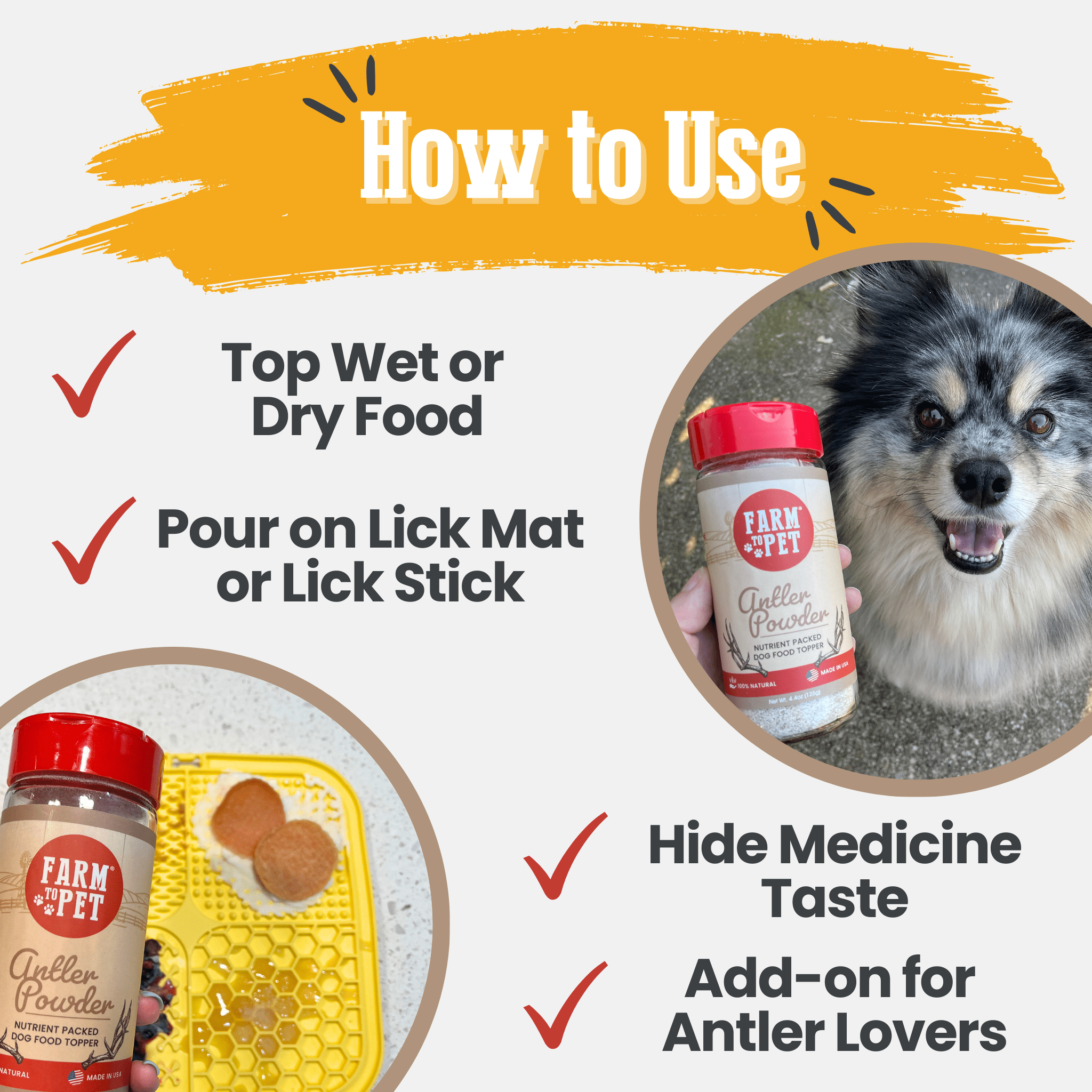 Gâterie en poudre de bois de cerf pour chiens | Supplément nutritionnel pour chiens et chats