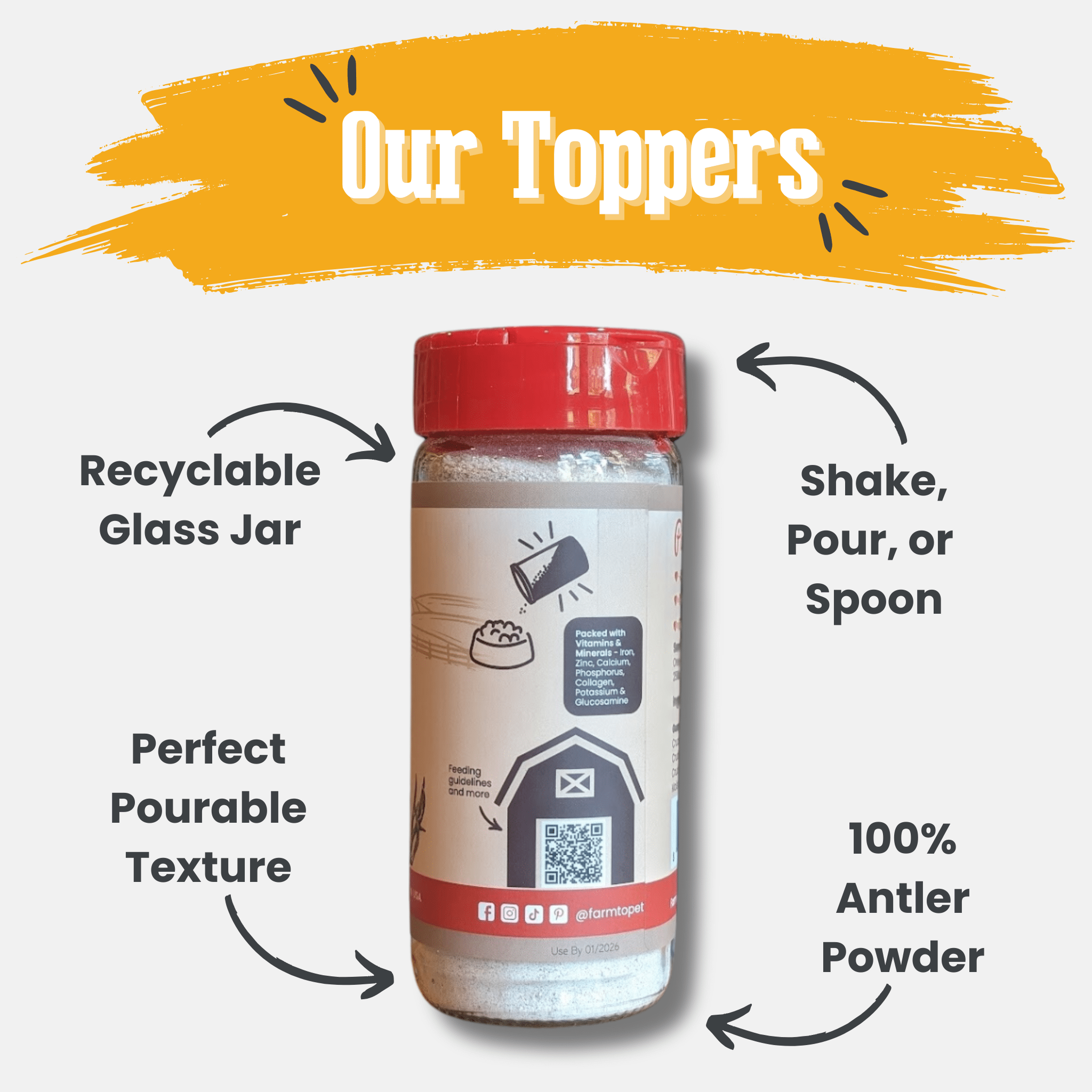 Gâterie en poudre de bois de cerf pour chiens | Supplément nutritionnel pour chiens et chats