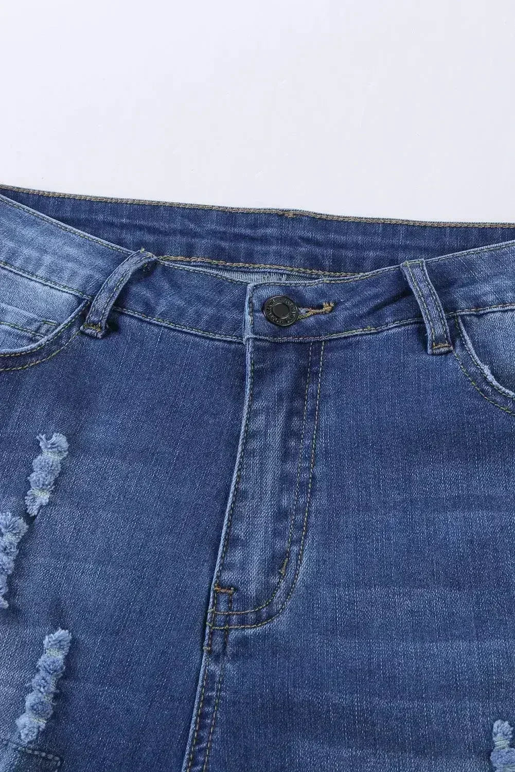 Jean boyfriend droit déchiré à carreaux bleu tendance
