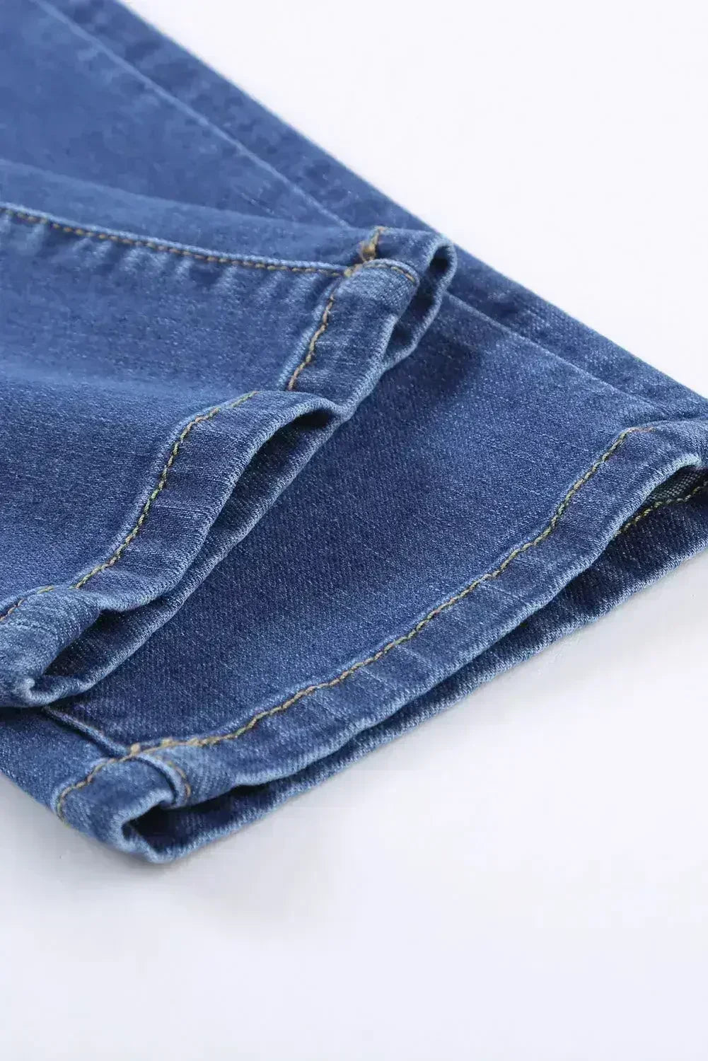 Jean boyfriend droit déchiré à carreaux bleu tendance