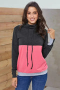 Sweat-shirt tendance rose et anthracite color block à manches avec trous pour les pouces