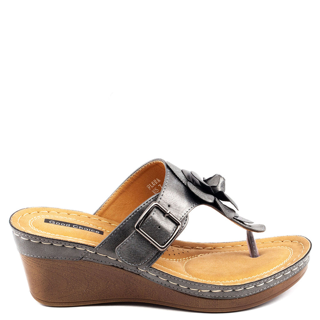 Sandales compensées Flora étain pour femme