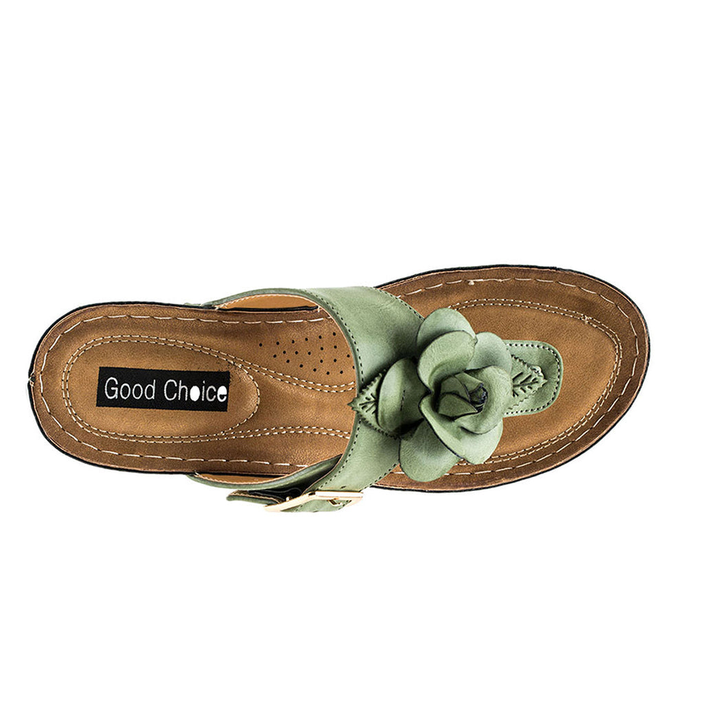 Sandales compensées vertes Flora pour femme