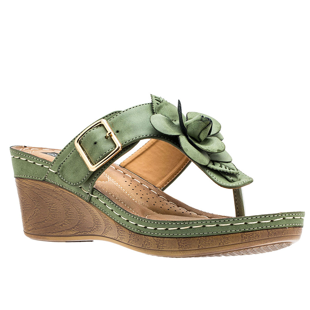 Sandales compensées vertes Flora pour femme