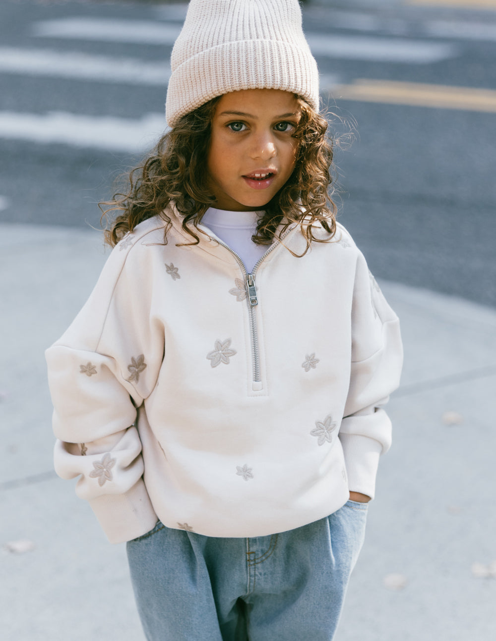 Demi-zip enfant floral