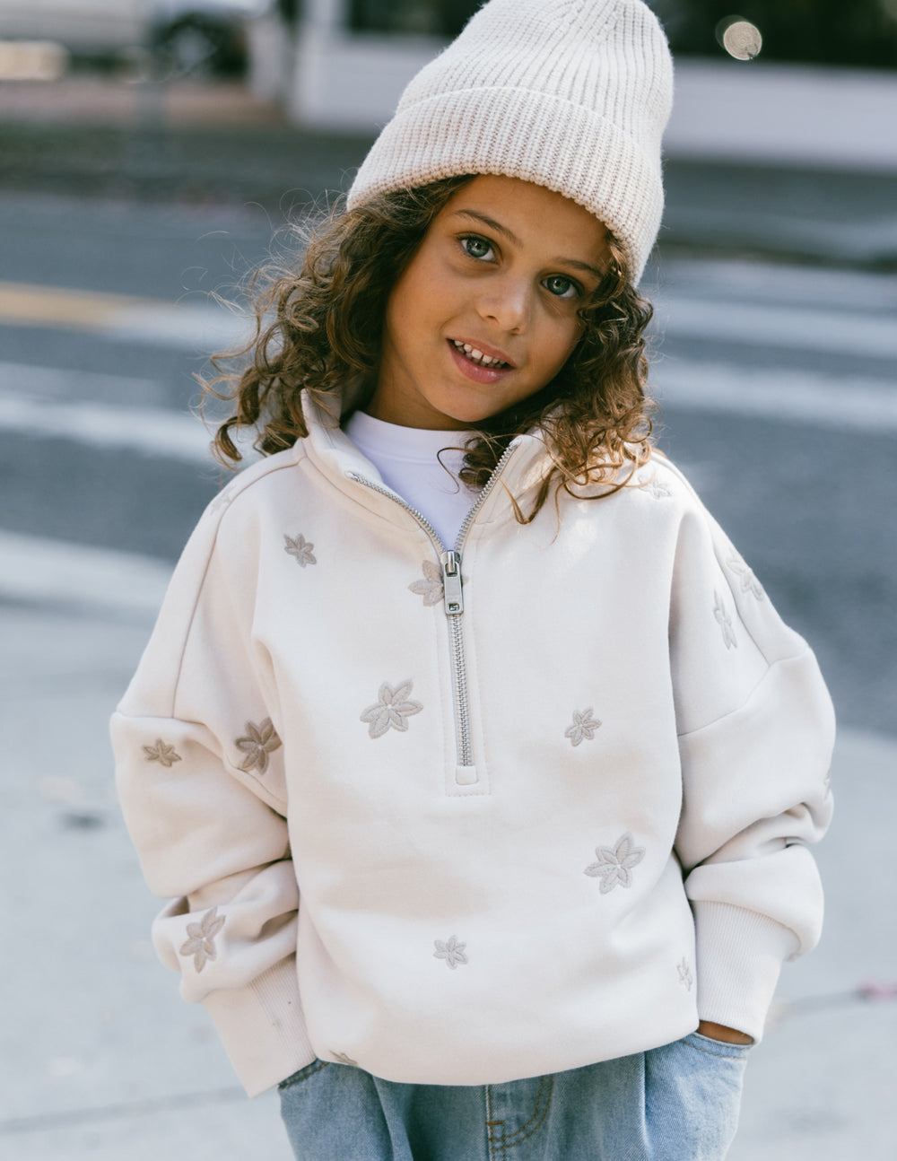 Demi-zip enfant floral