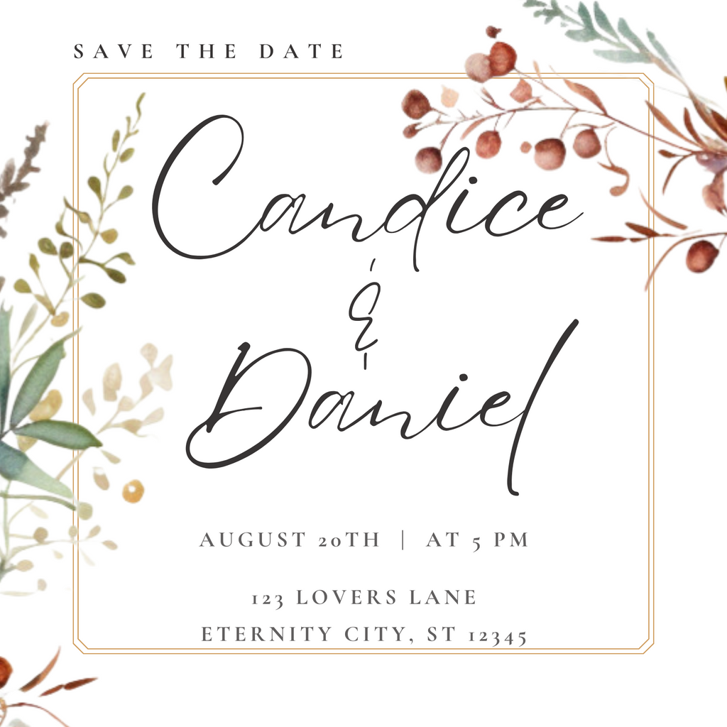 Modèle d'invitation de mariage floral minimaliste – Design Canva carré 5,5” x 5,5”
