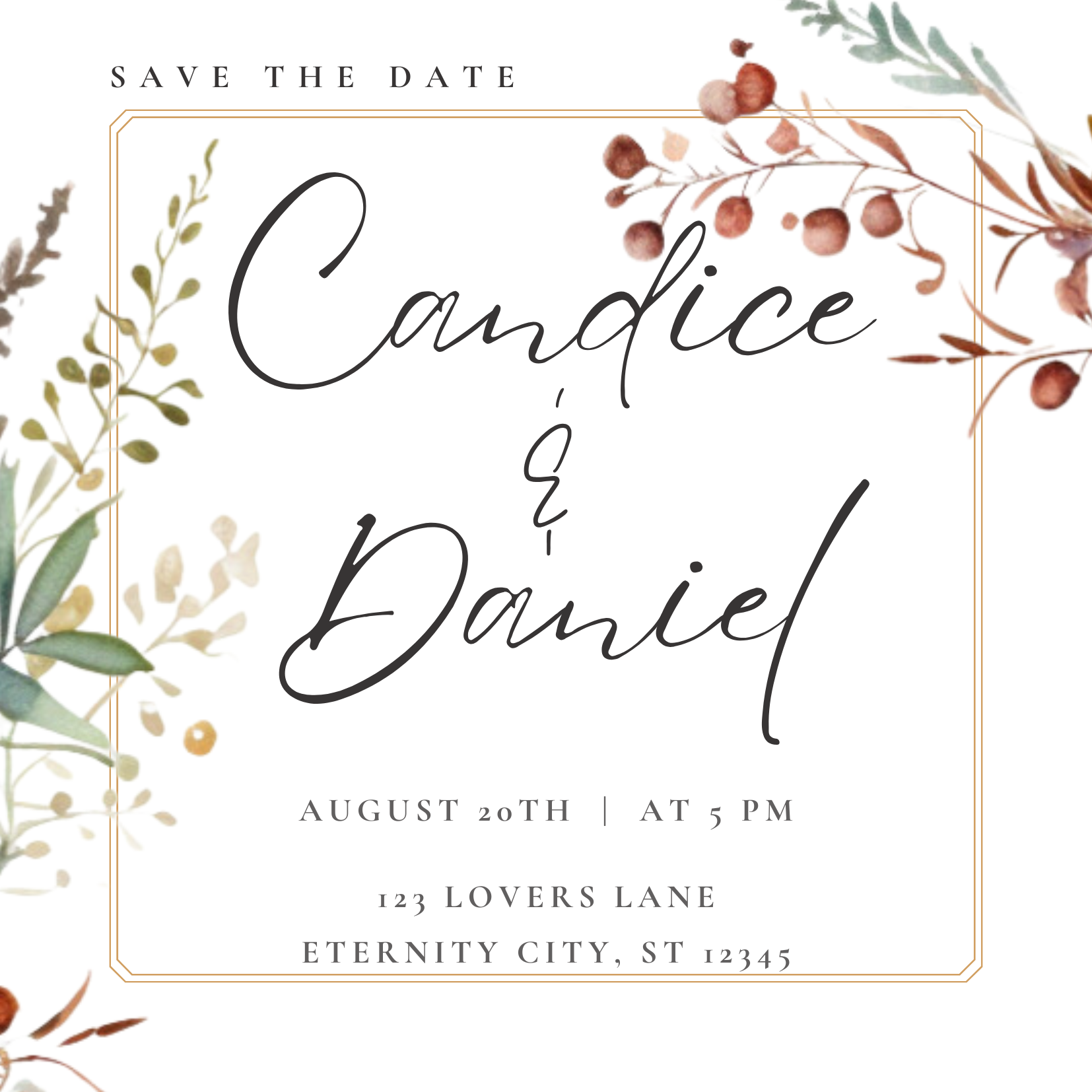 Modèle d'invitation de mariage floral minimaliste – Design Canva carré 5,5” x 5,5”