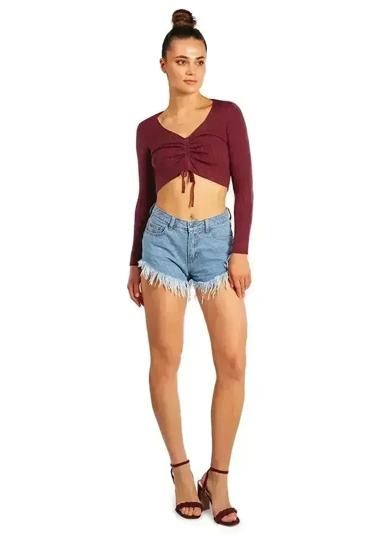 Shorts en jean Destroyed Hem | Short en jean avec patch en strass - femstylo