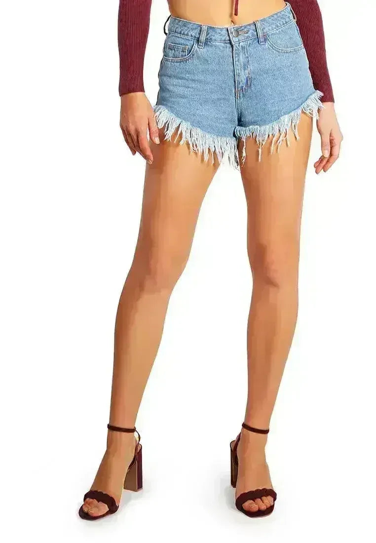 Shorts en jean Destroyed Hem | Short en jean avec patch en strass - femstylo