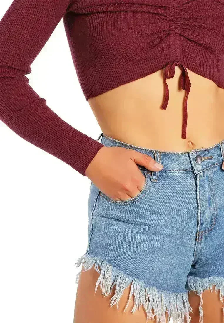 Shorts en jean Destroyed Hem | Short en jean avec patch en strass - femstylo