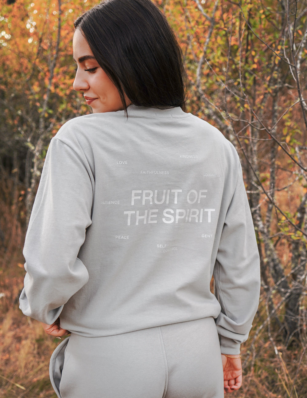 T-shirt unisexe manches longues Fruit de l'Esprit gris