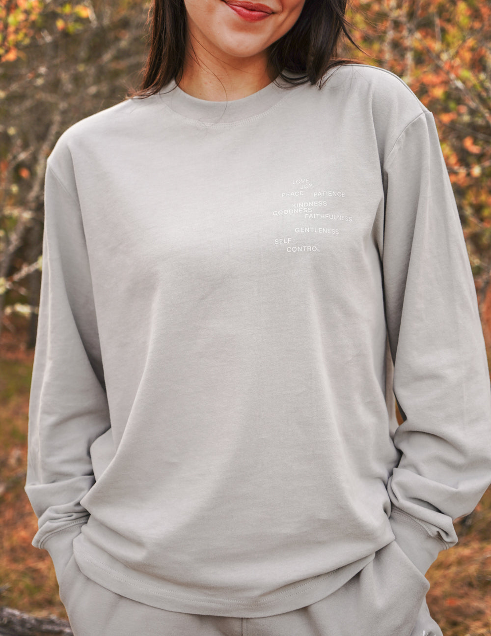 T-shirt unisexe manches longues Fruit de l'Esprit gris
